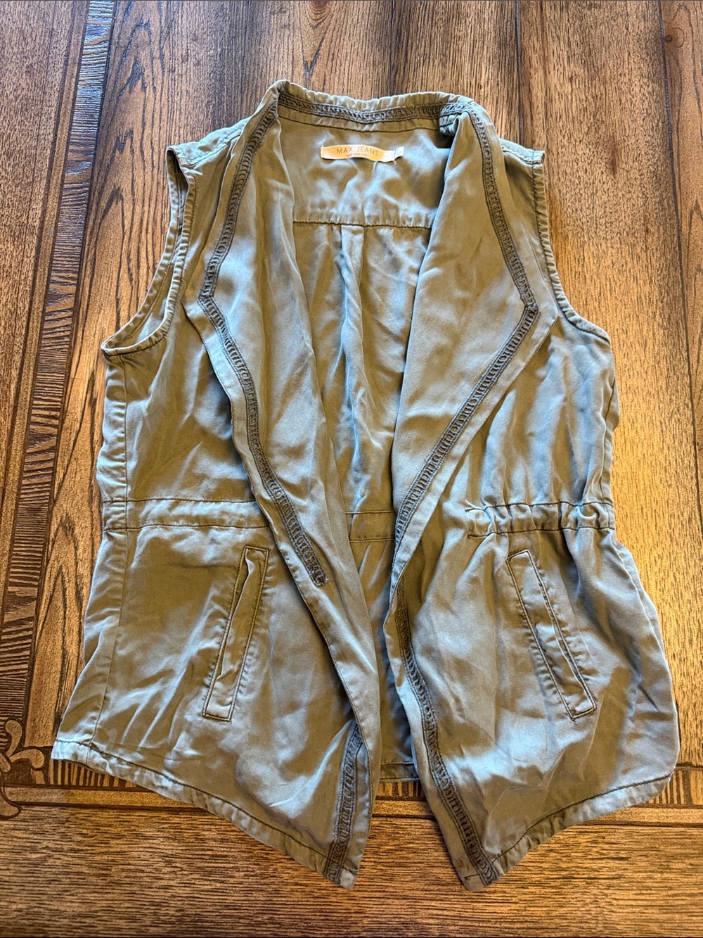 Max Jeans Olive Green Sleeveless Utility Tunic Vest